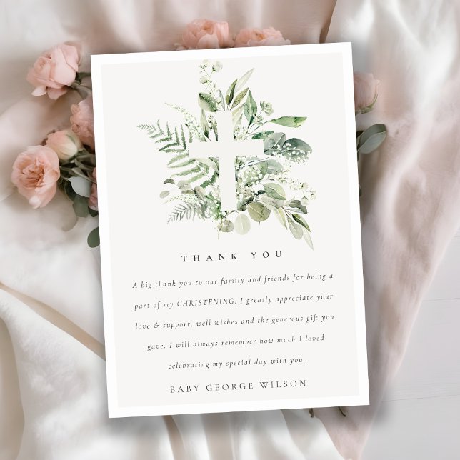 Rustic Eucalyptus Fern Foliage Kor Christening Tack Kort (Skapare uppladdad)