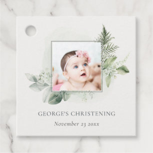 Rustic Eucalyptus Fern Foliage Photo Christening Gåvor Etiketter