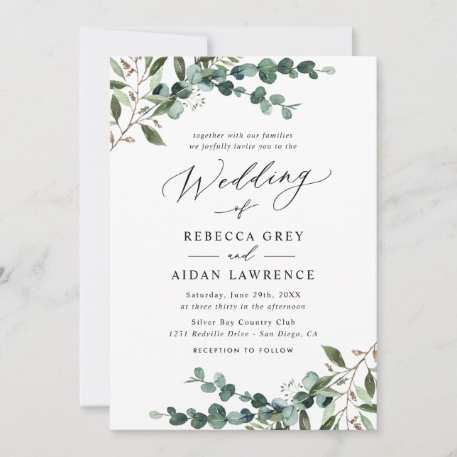 Rustic Eucalyptus Greenery All-in-One Wedding Inbjudningar (Framsida)
