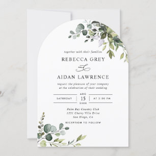 Rustic Eucalyptus Greenery Arched Bröllop Inbjudningar