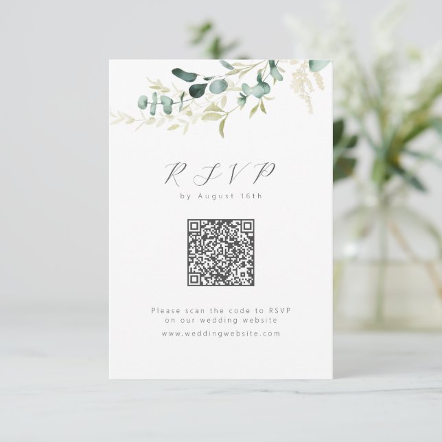 Rustic eucalyptus greenery boho QR kod bröllop OSA Kort (Stående Fram)