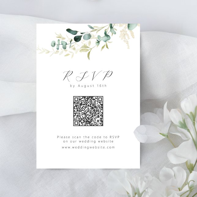 Rustic eucalyptus greenery boho QR kod bröllop OSA Kort (Rustic eucalyptus greenery boho QR code wedding RSVP Card)