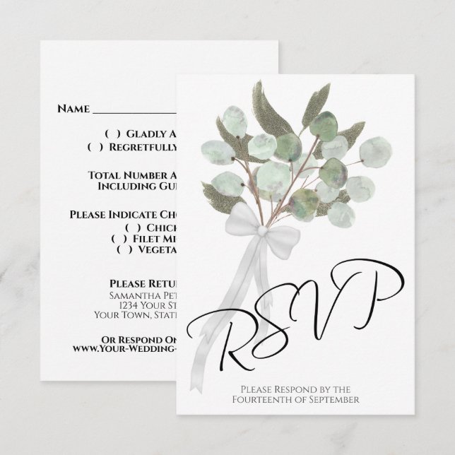Rustic Eucalyptus & Greenery Bouquet Chic Bröllop OSA Kort (Fram/baksida)