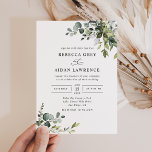 Rustic Eucalyptus Greenery Bröllop Inbjudningar<br><div class="desc">Den här eleganten innehåller blandade vattenfärgsgröna löv parade med ett klassserif & delikat sans font in black,  med ett monogram på baksidan. Matchande objekt är tillgängliga.</div>