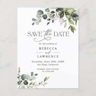 Rustic Eucalyptus Greenery Bröllop spara datum Vykort