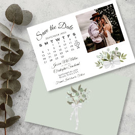 Rustic Eucalyptus Greenery Calendar Photo Bröllop Spara Datumet