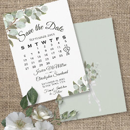 Rustic Eucalyptus Greenery Calendar White Bröllop Spara Datumet