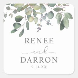 Rustic Eucalyptus Greenery Duo 1B Square Sticker Fyrkantigt Klistermärke
