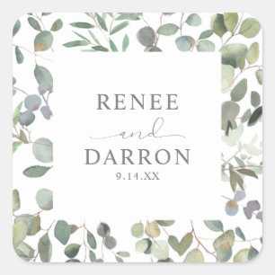Rustic Eucalyptus Greenery Duo 4 Square Sticker Fyrkantigt Klistermärke