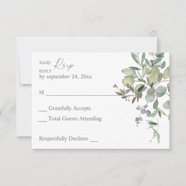 Rustic Eucalyptus Greenery Duo ingen måltid RSVP-k OSA Kort (Framsida)