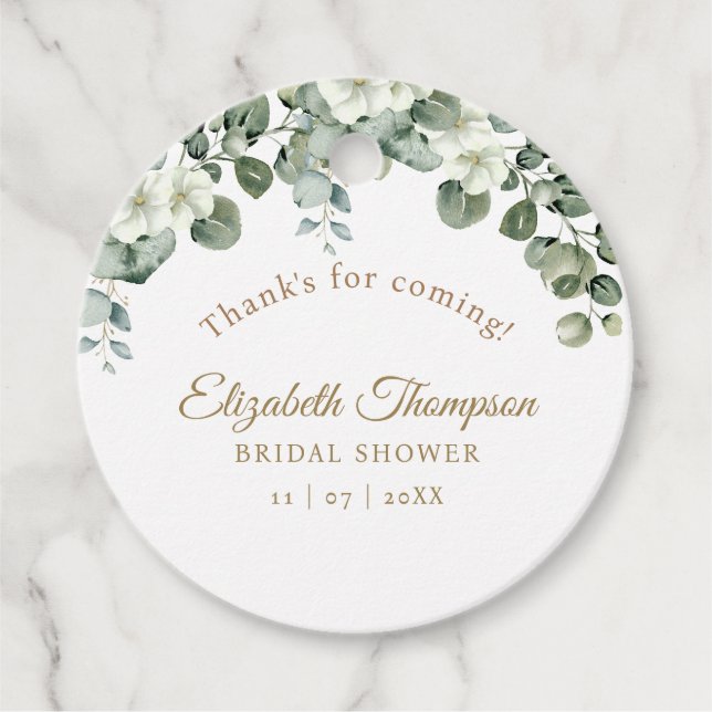 Rustic Eucalyptus Greenery Elegant Bridal Shower Gåvor Etiketter (Framsida)