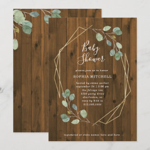 Rustic Eucalyptus Greenery   Geometric Baby Shower Inbjudningar