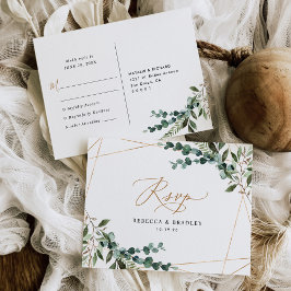 Rustic Eucalyptus Greenery Guld Ram Bröllop OSA Vykort