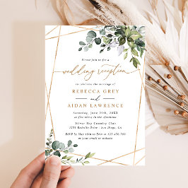 Rustic Eucalyptus Greenery Guld Wedding Reception Inbjudningar