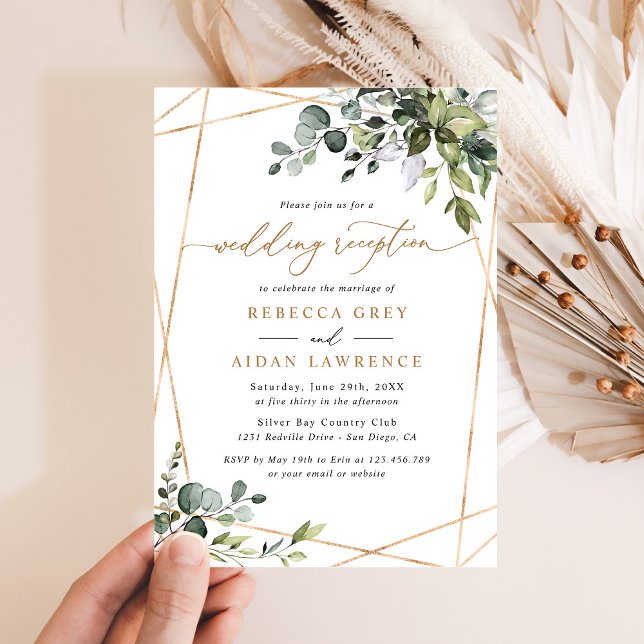 Rustic Eucalyptus Greenery Guld Wedding Reception Inbjudningar (Skapare uppladdad)