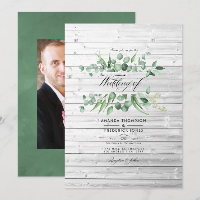Rustic Eucalyptus Greenery Land Barn Bröllop Inbjudningar (Fram/baksida)