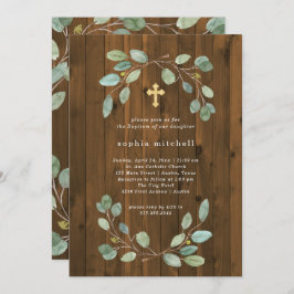 Rustic Eucalyptus Greenery och Guld Kor Baptism Inbjudningar