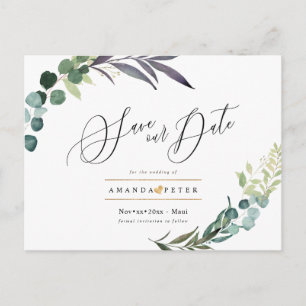 Rustic Eucalyptus, Greenery Save the Date Vykort