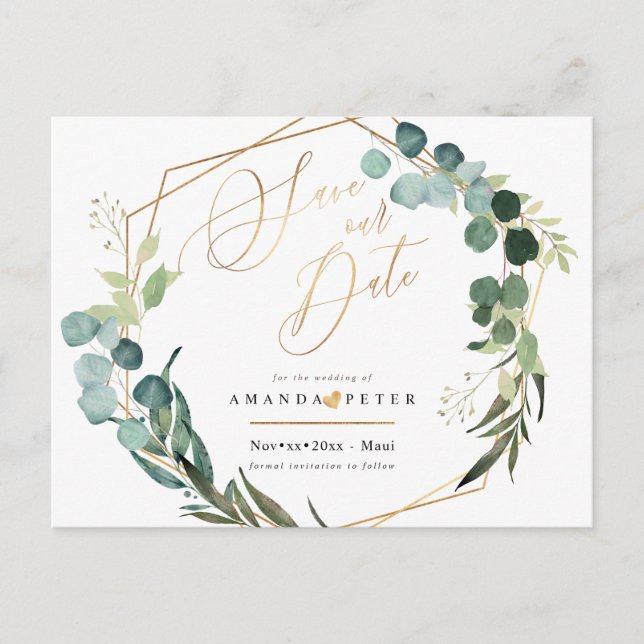 Rustic Eucalyptus, Greenery Save the Date Vykort (Framsida)