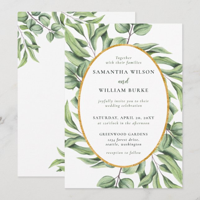 Rustic Eucalyptus Greenery Succulent Bröllop Inbjudningar (Fram/baksida)