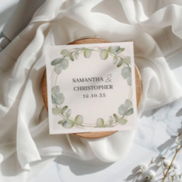 Rustic Eucalyptus Grönt & Guld Bröllop Pappersservett