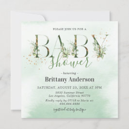 Rustic Eucalyptus Guld Baby Shower Inbjudningar