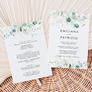 Rustic Eucalyptus Guld Back & Front Bröllop Inbjudningar