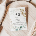 Rustic Eucalyptus Guld Blommigt 50 Födelsedagsfest Inbjudningar<br><div class="desc">Denna blommigt med rustik eukalyptus guld 50 födelsedagsfest inbjudan är perfekt för en enkel födelsedagsfest. Denna konstnärliga utformning har hand-ritad blommigt från guld och grönt av eucalyptus i vattenfärg,  som är vackert placerad i elegantens geometriska ram.</div>
