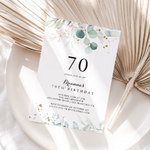 Rustic Eucalyptus Guld Blommigt 70: e Födelsedagsf Inbjudningar