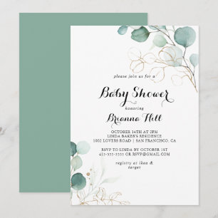 Rustic Eucalyptus Guld Blommigt Baby Shower Inbjudningar