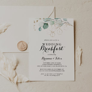 Rustic Eucalyptus Guld Blommigt Bröllop Breakfast Inbjudningar