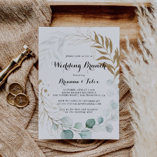 Rustic Eucalyptus Guld Blommigt Bröllop Brunch Inbjudningar