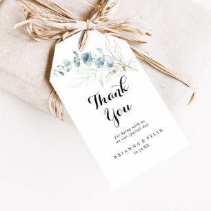 Rustic Eucalyptus Guld Blommigt Bröllop Tack Presentetikett