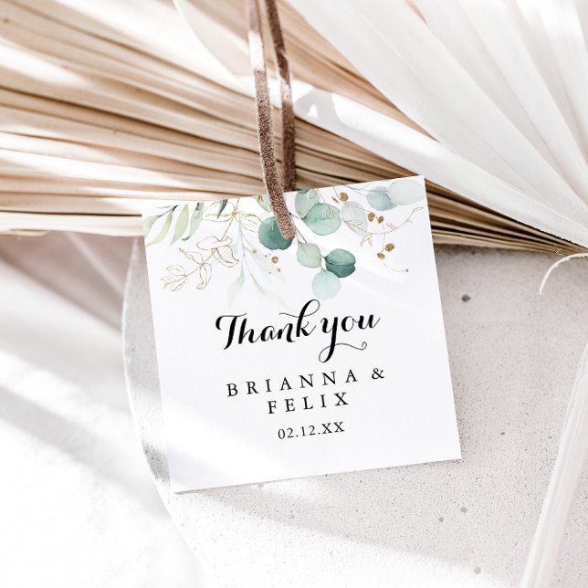 Rustic Eucalyptus Guld Blommigt Calligraphy Bröllo Gåvor Etiketter (Skapare uppladdad)
