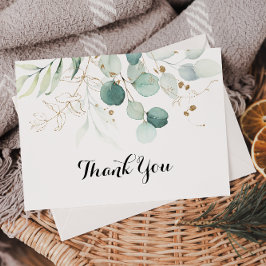 Rustic Eucalyptus Guld Blommigt Flat Bröllop Tack Kort