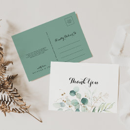 Rustic Eucalyptus Guld Blommigt Tack Vykort