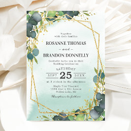 Rustic Eucalyptus Guld Geometric Bröllop Inbjudningar