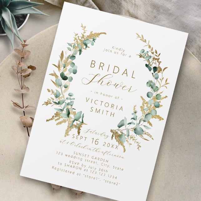 Rustic eucalyptus guld greenery boho möhippa inbjudningar (Rustic eucalyptus gold greenery boho bridal shower invitation)
