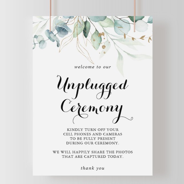 Rustic Eucalyptus Guld opluggat Ceremony-tecken Poster (Skapare uppladdad)