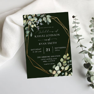 Rustic Eucalyptus & Guld Ram Bröllop-Grönt Inbjudningar