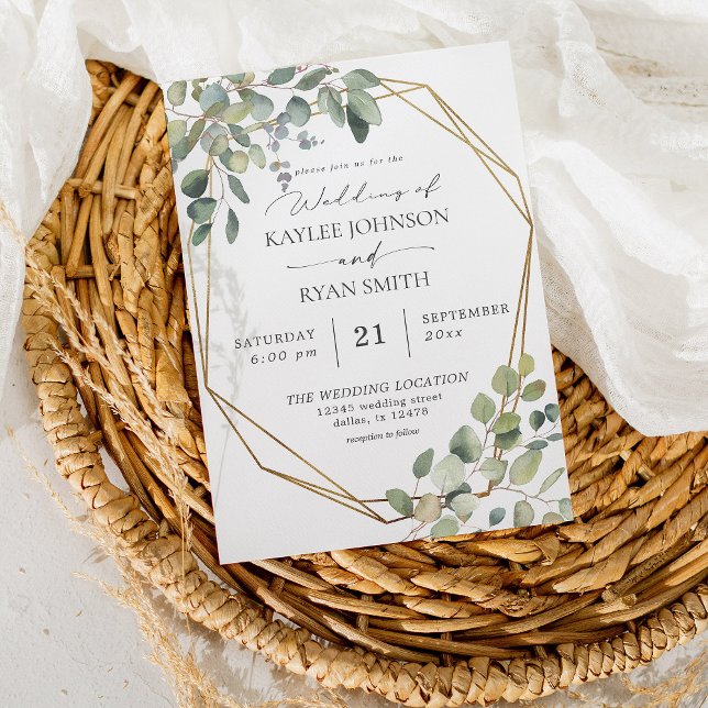 Rustic Eucalyptus & Guld Ram bröllopsinbjudan Inbjudningar (Skapare uppladdad)