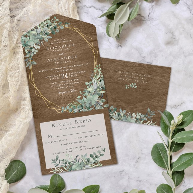 Rustic Eucalyptus Lämnar allt på en bröllopsinbjud (Skapare uppladdad)