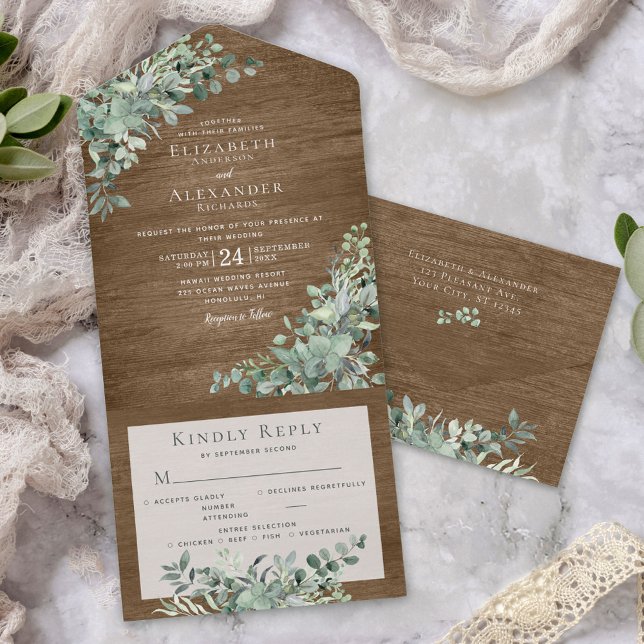 Rustic Eucalyptus Lämnar allt på en bröllopsinbjud (Skapare uppladdad)