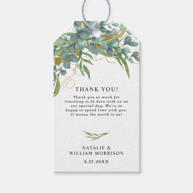 Rustic Eucalyptus & Laurel Gift Märkre Presentetikett (Framsidan)