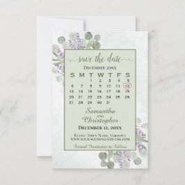 Rustic Eucalyptus Lavender Calendar Grönt Bröllop Spara Datumet