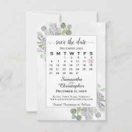 Rustic Eucalyptus Lavender Calendar White Bröllop Spara Datumet