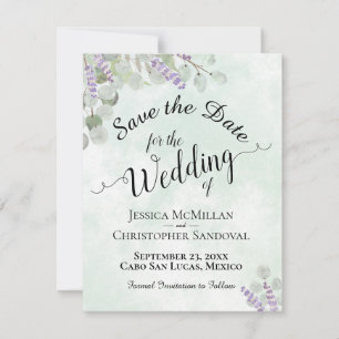 Rustic Eucalyptus & Lavender Elegant Mint Bröllop Spara Datumet