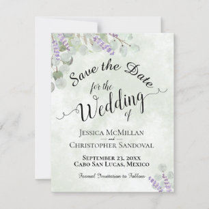 Rustic Eucalyptus & Lavender Elegant Sage Bröllop Spara Datumet
