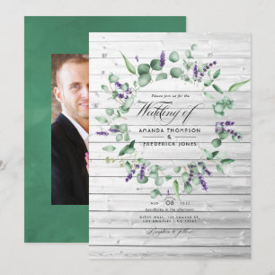Rustic Eucalyptus Lavender Land Barn Bröllop Inbjudningar
