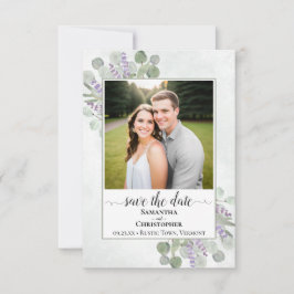 Rustic Eucalyptus & Lavender Photo Simple Bröllop Spara Datumet